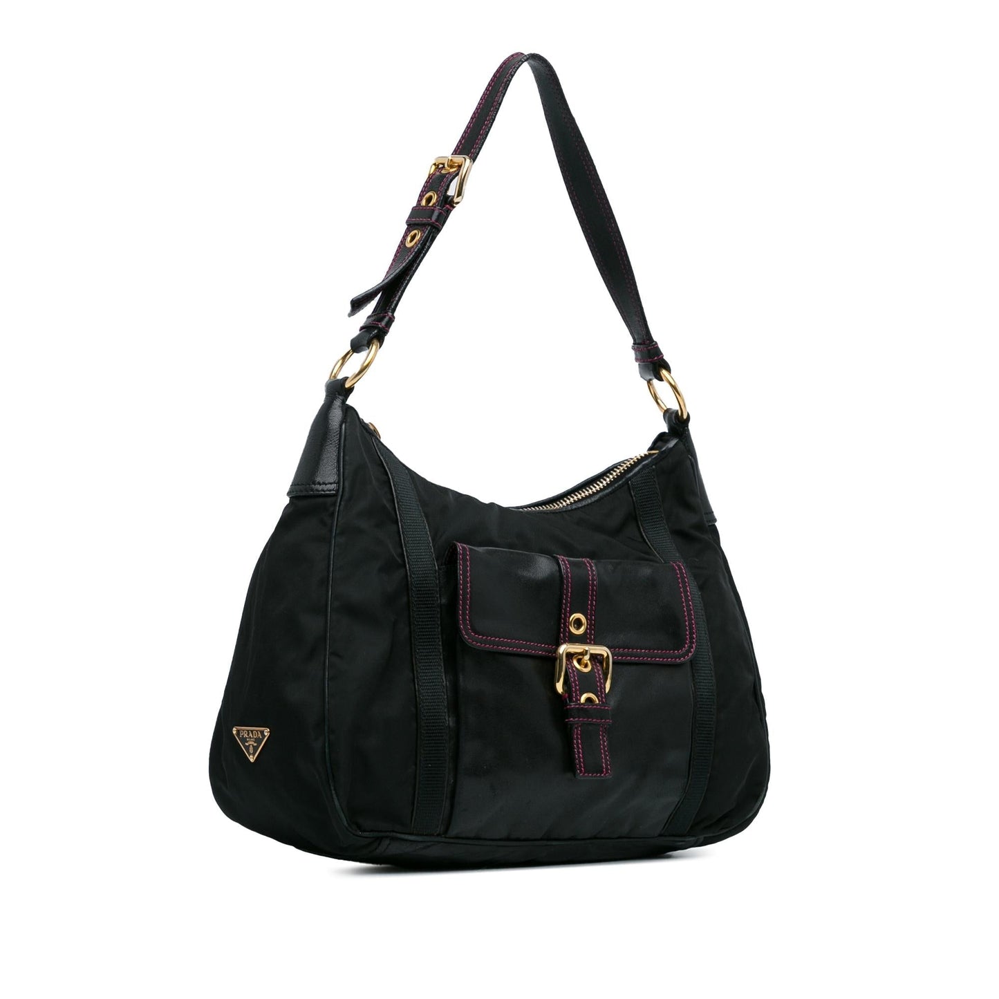 Prada Tessuto City Calf Trimmed Buckle Hobo Shg Xswi3T Shoulder Bag