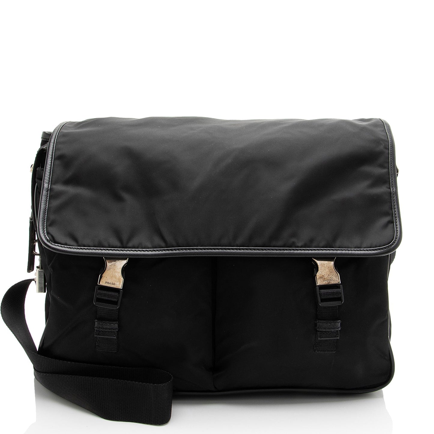 Prada Tessuto Double Buckle Messenger Leather Saffiano Shoulder Bag