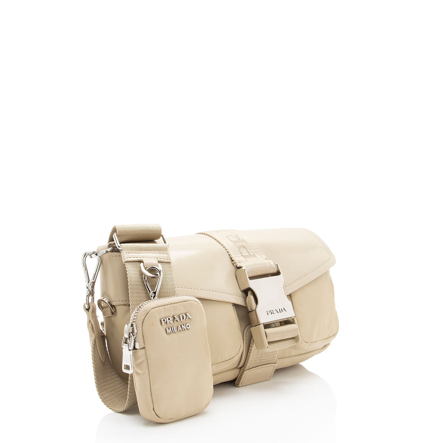 Prada Tessuto Spazzolato Buckle Crossbody Crossbody Bag