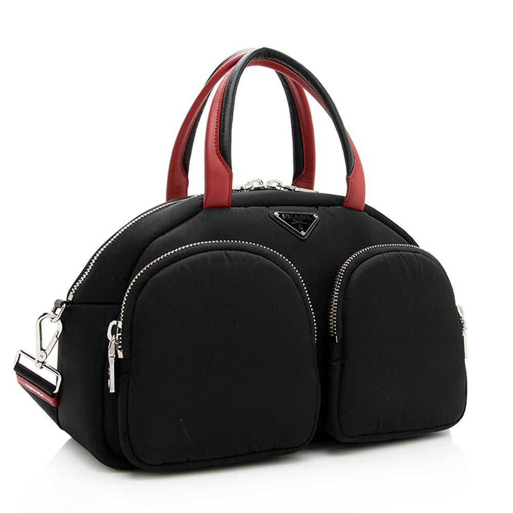 Prada Tessuto Triangle Double Pocket Bowling Bag Shf Satchel Bag