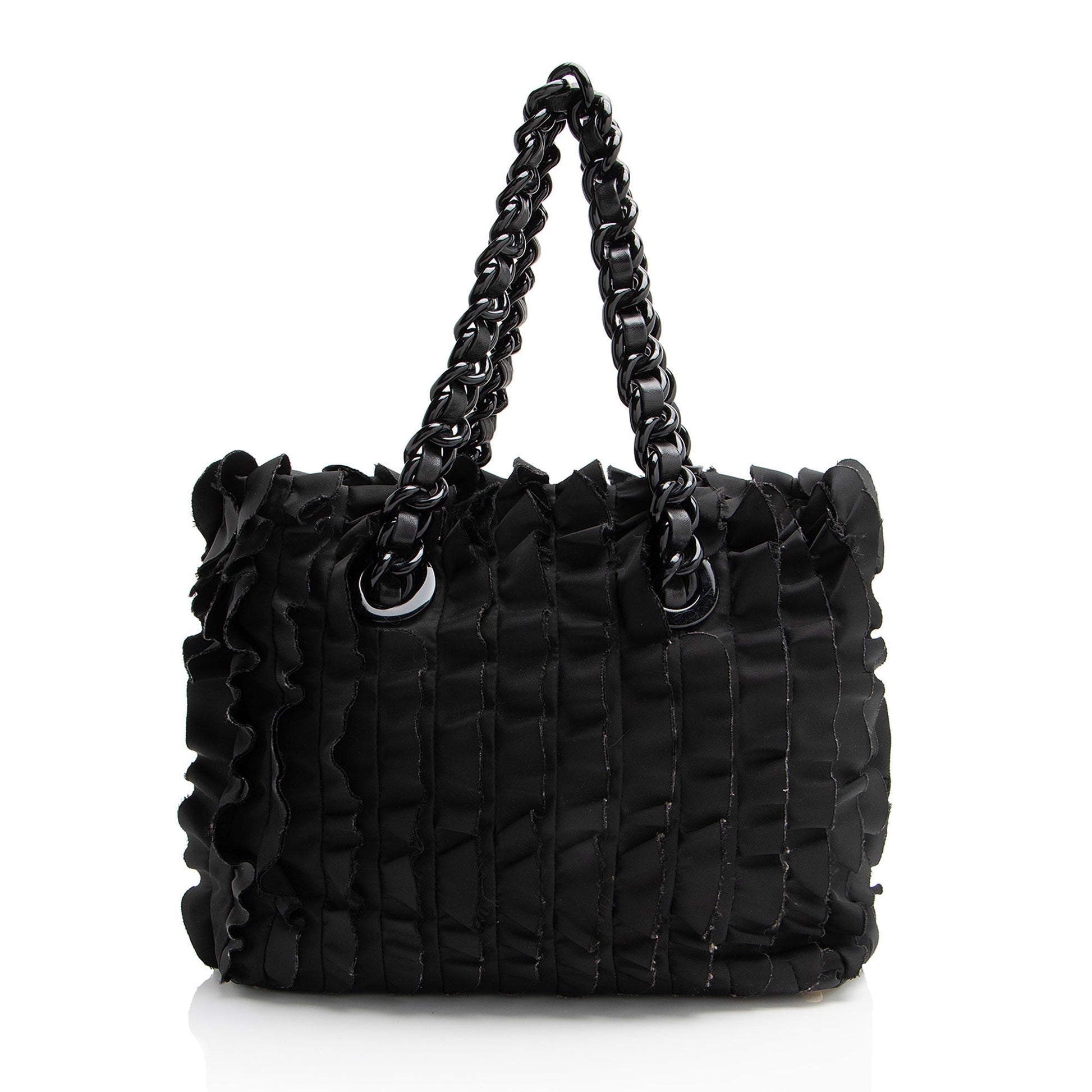Prada Tessuto Vernice Ruffled Tote Chain Tote Bag
