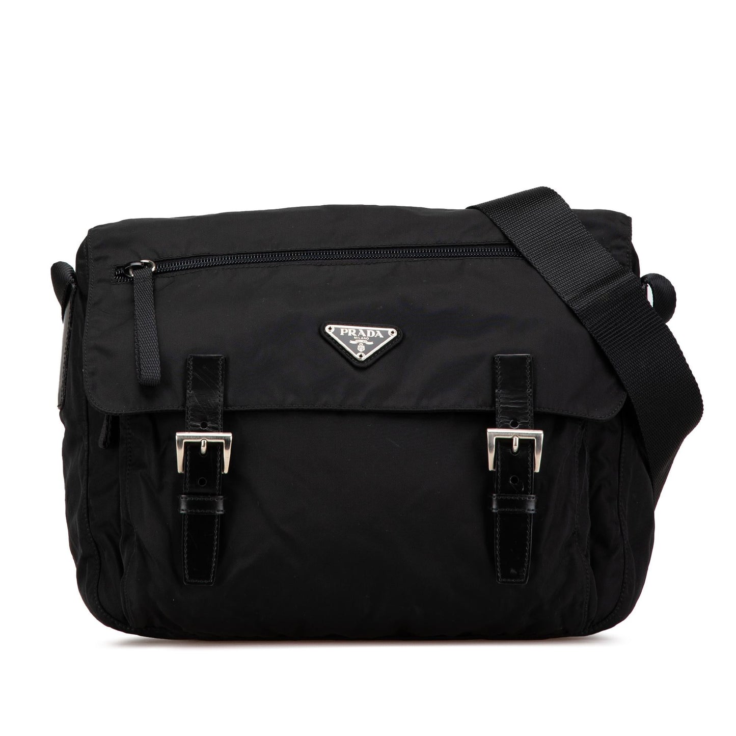 Prada Tessuto Double Buckle Messenger Bag Zip Crossbody Bag