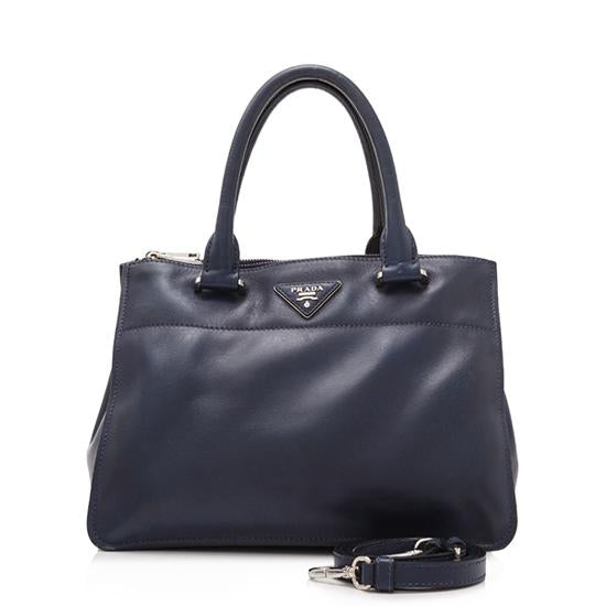 Prada Calfskin City Double Tote Final Sale Small Zip Tote Bag