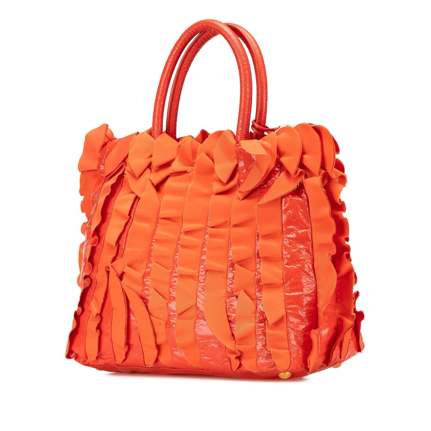 Prada Vernice And Tessuto Ruffle Tote Tote Bag