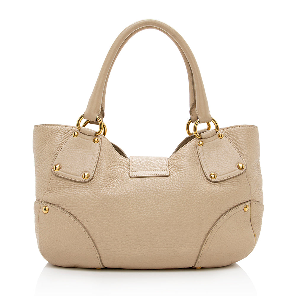 Prada Daino Pushlock Tote Shf Leather Vitello Tote Bag