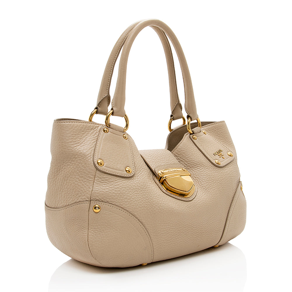 Prada Daino Pushlock Tote Shf Leather Vitello Tote Bag