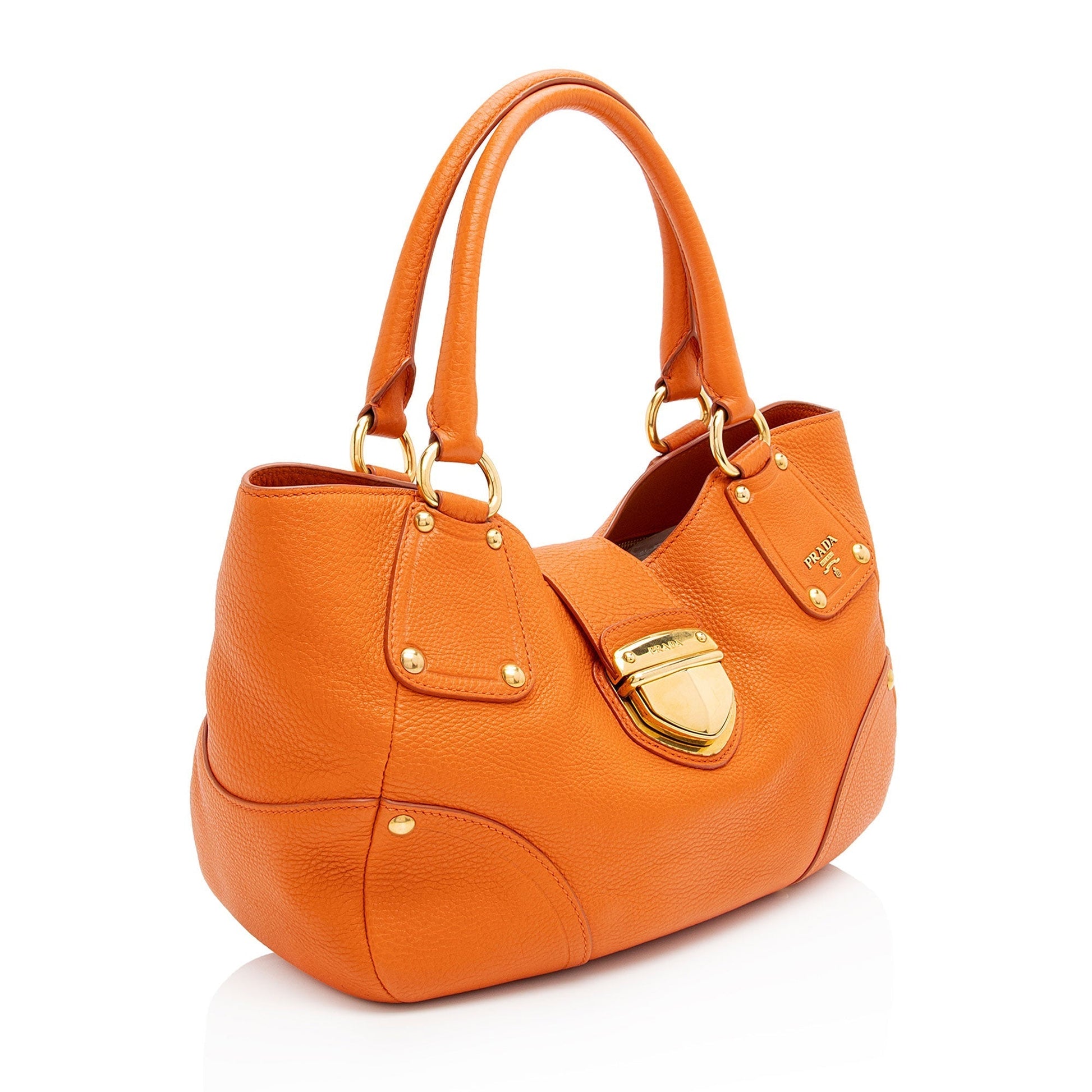 Prada Daino Pushlock Tote Shf Ijn3St Leather Vitello Tote Bag