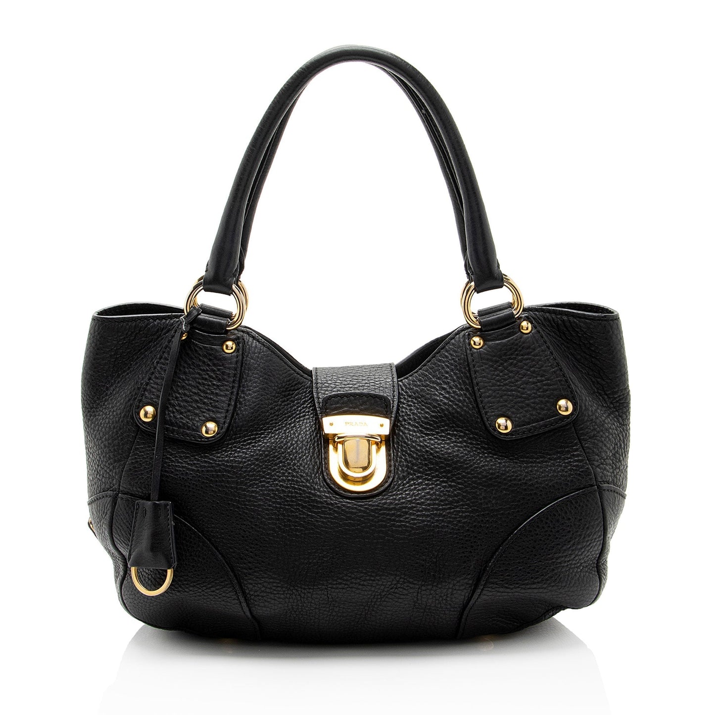 Prada Daino Pushlock Tote Shf Hbazvi Leather Vitello Tote Bag