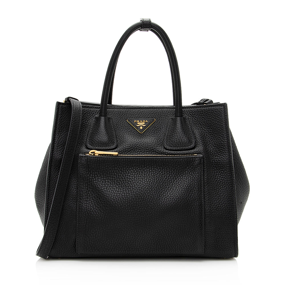 Prada Daino Twin Pocket Tote Shf Leather Vitello Tote Bag