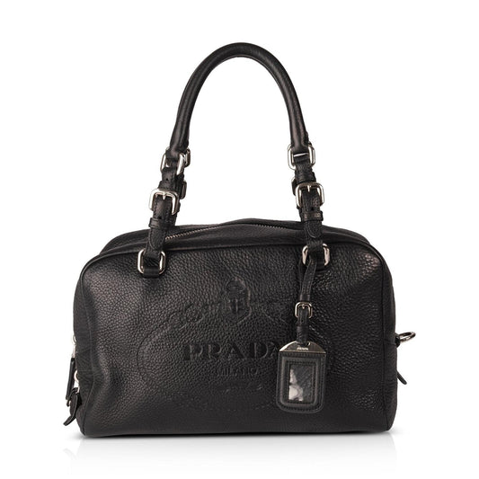 Prada Vitello Daino Bauletto Bag Medium Logo Travel Bag