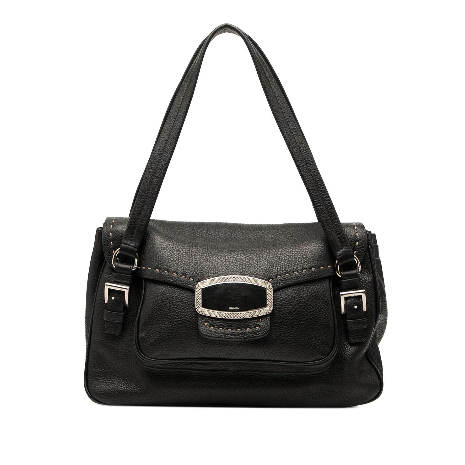 Prada Daino Pushlock Shoulder Bag Vitello Flap