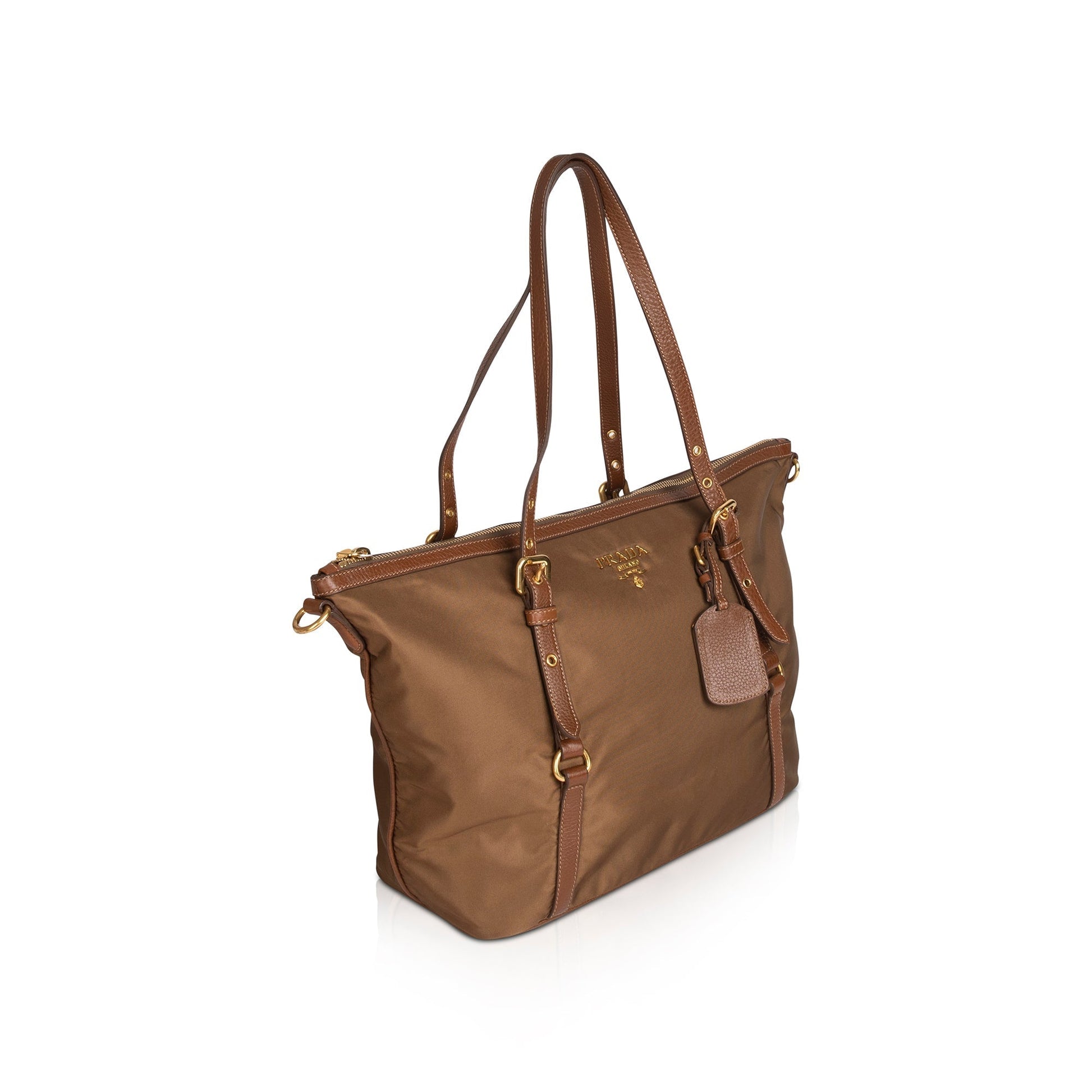 Prada Vitello Daino Trimmed Tessuto Tote Handbag Nylon Tote Bag