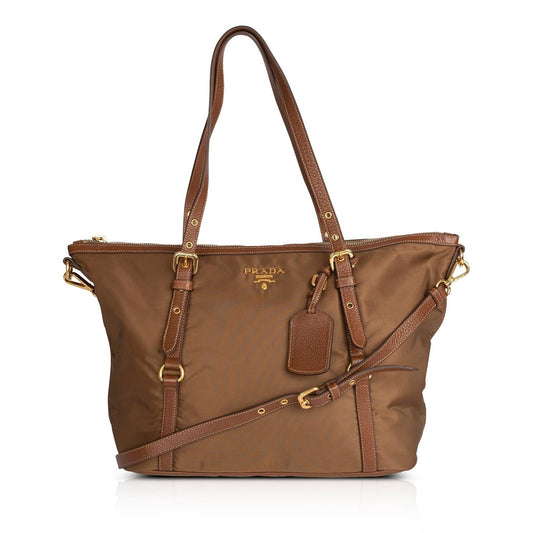 Prada Vitello Daino Trimmed Tessuto Tote Handbag Nylon Tote Bag