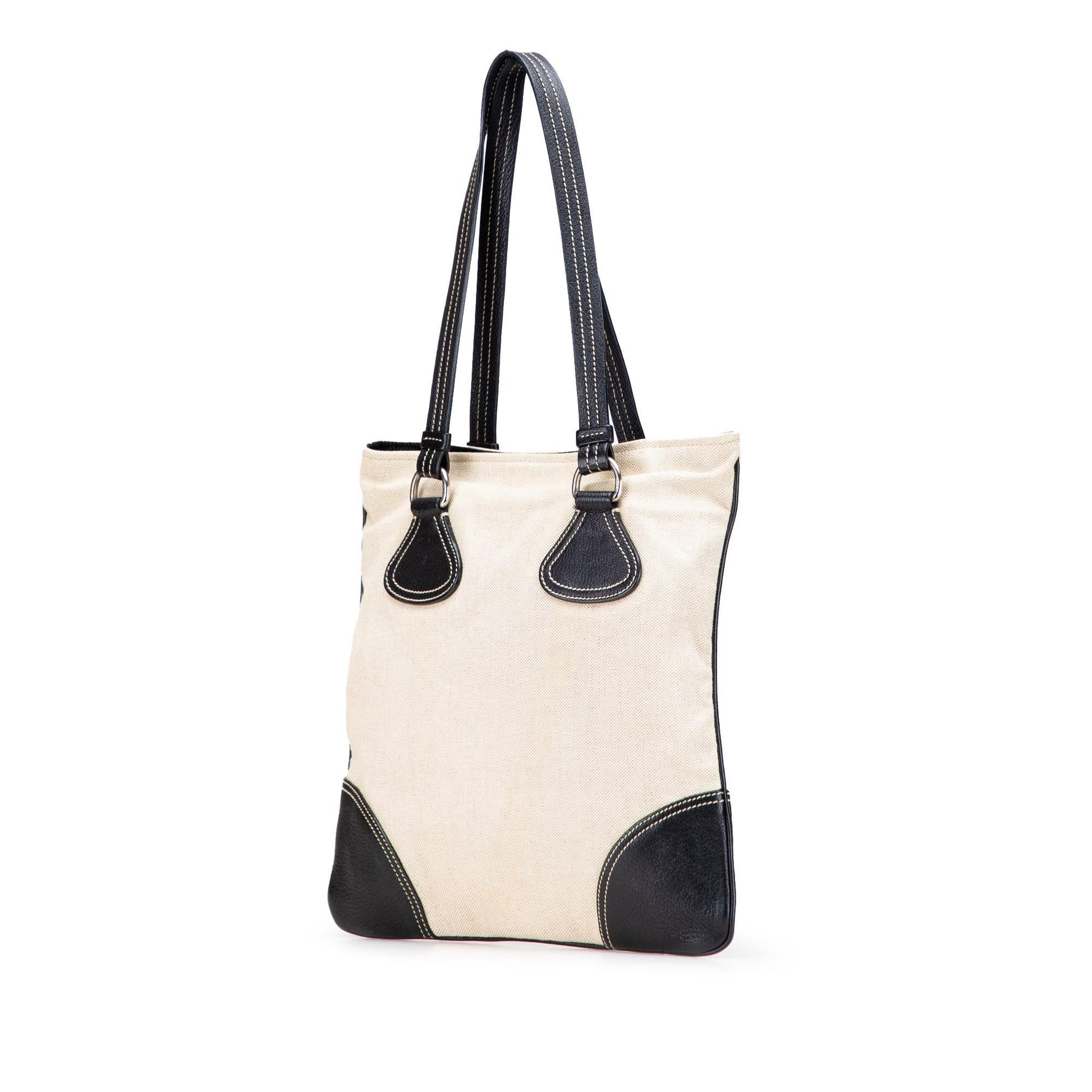 Prada Trimmed Canapa Tote Canvas Vitello Tote Bag