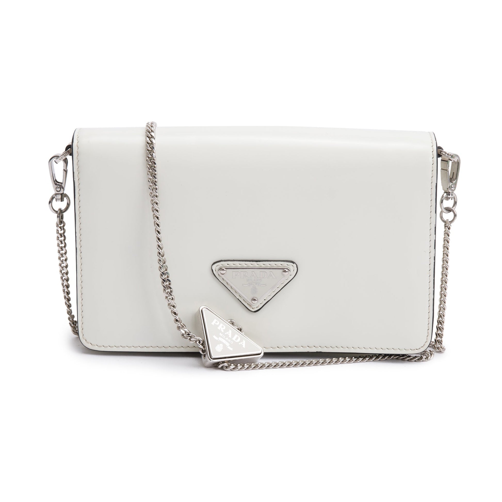 Prada Brushed Shoulder Bag Leather White