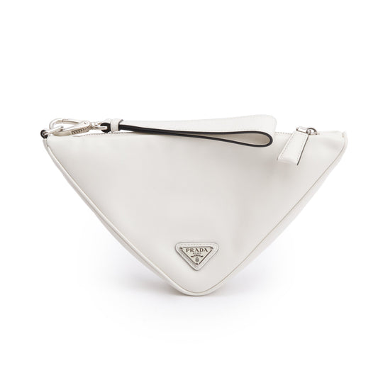 Prada Grace Lux Triangle Wristlet Clutch Handbag Leather White Clutch Bag