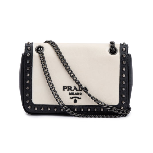 Prada Glace Studded Crossbody Bag Leather White