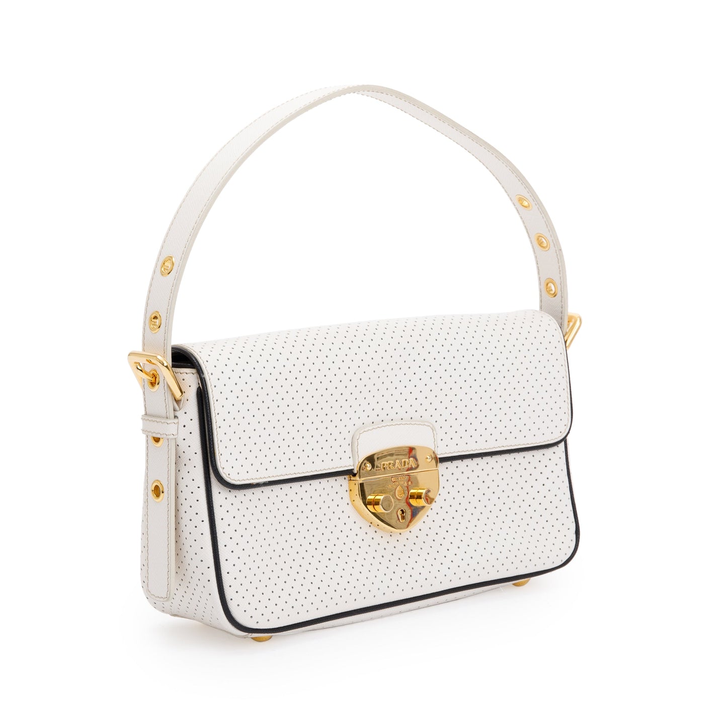 Prada Perforated Saffiano Fori Baguette Bag Leather White Travel Bag