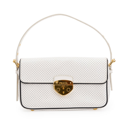 Prada Perforated Saffiano Fori Baguette Bag Leather White Travel Bag