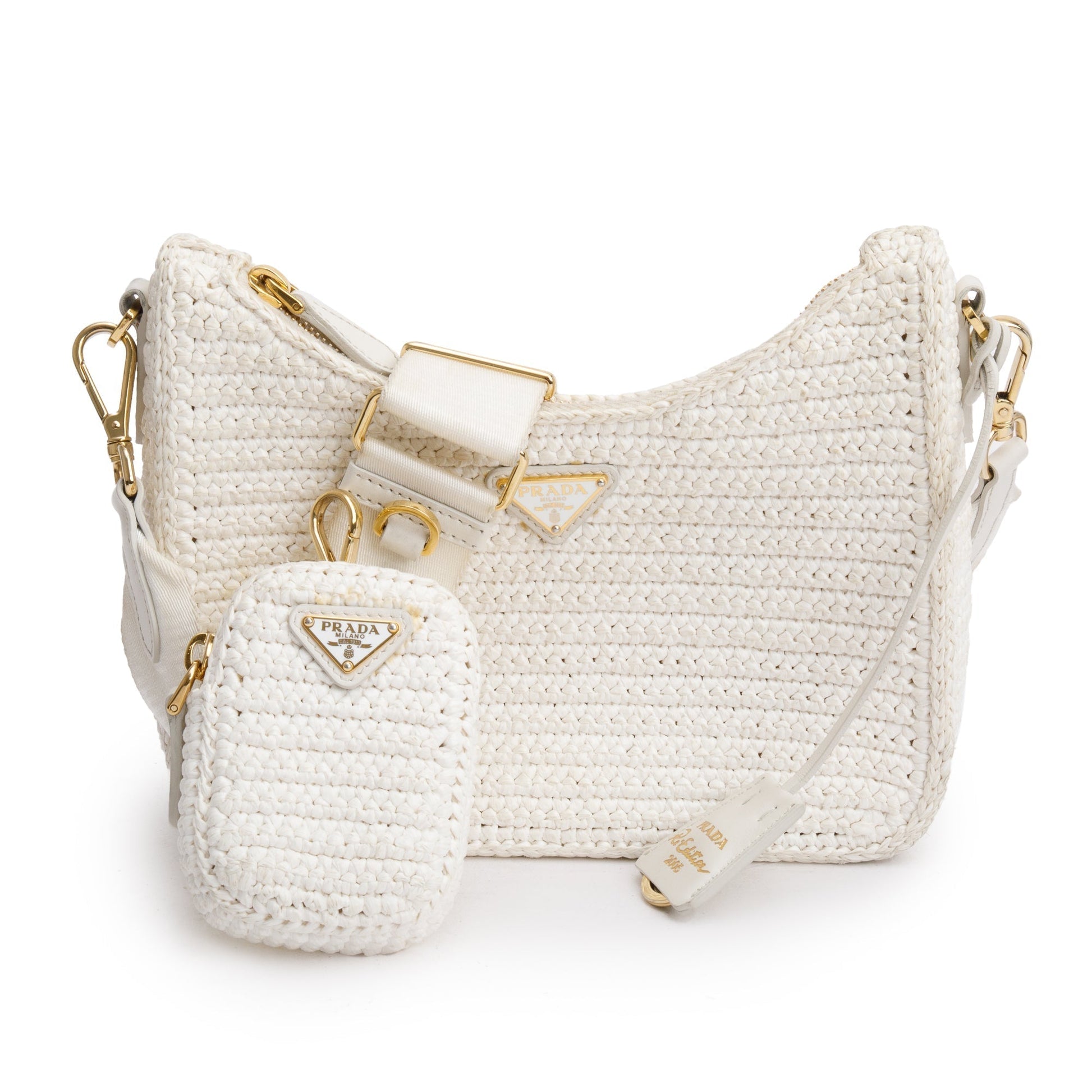 Prada Re Edition Crochet Shoulder Bag White