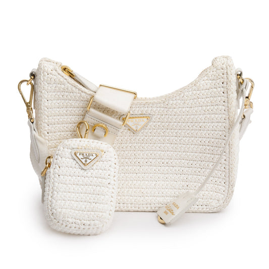 Prada Re Edition Crochet Shoulder Bag White