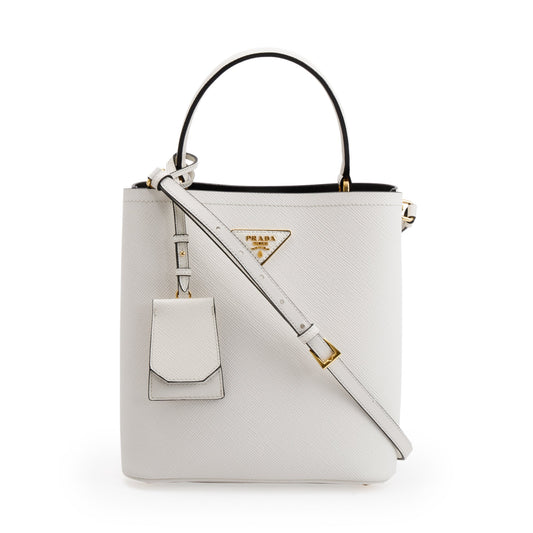 Prada Saffiano Cuir Panier Bag White Medium Travel Bag
