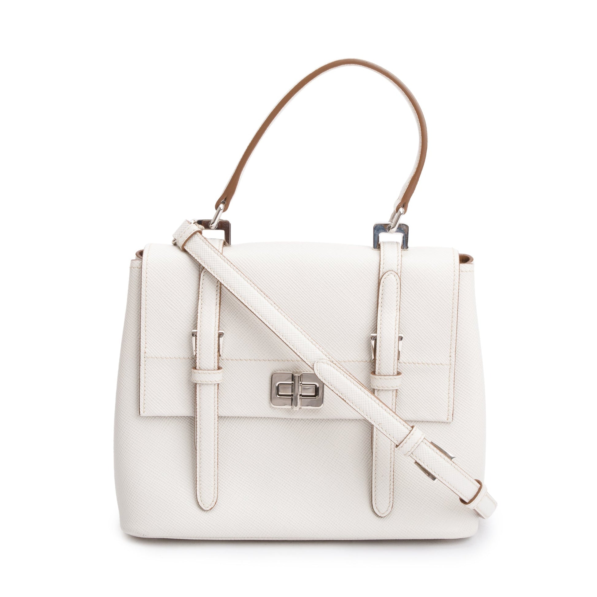 Prada Saffiano Cuir Top Handle Bag White Travel Bag