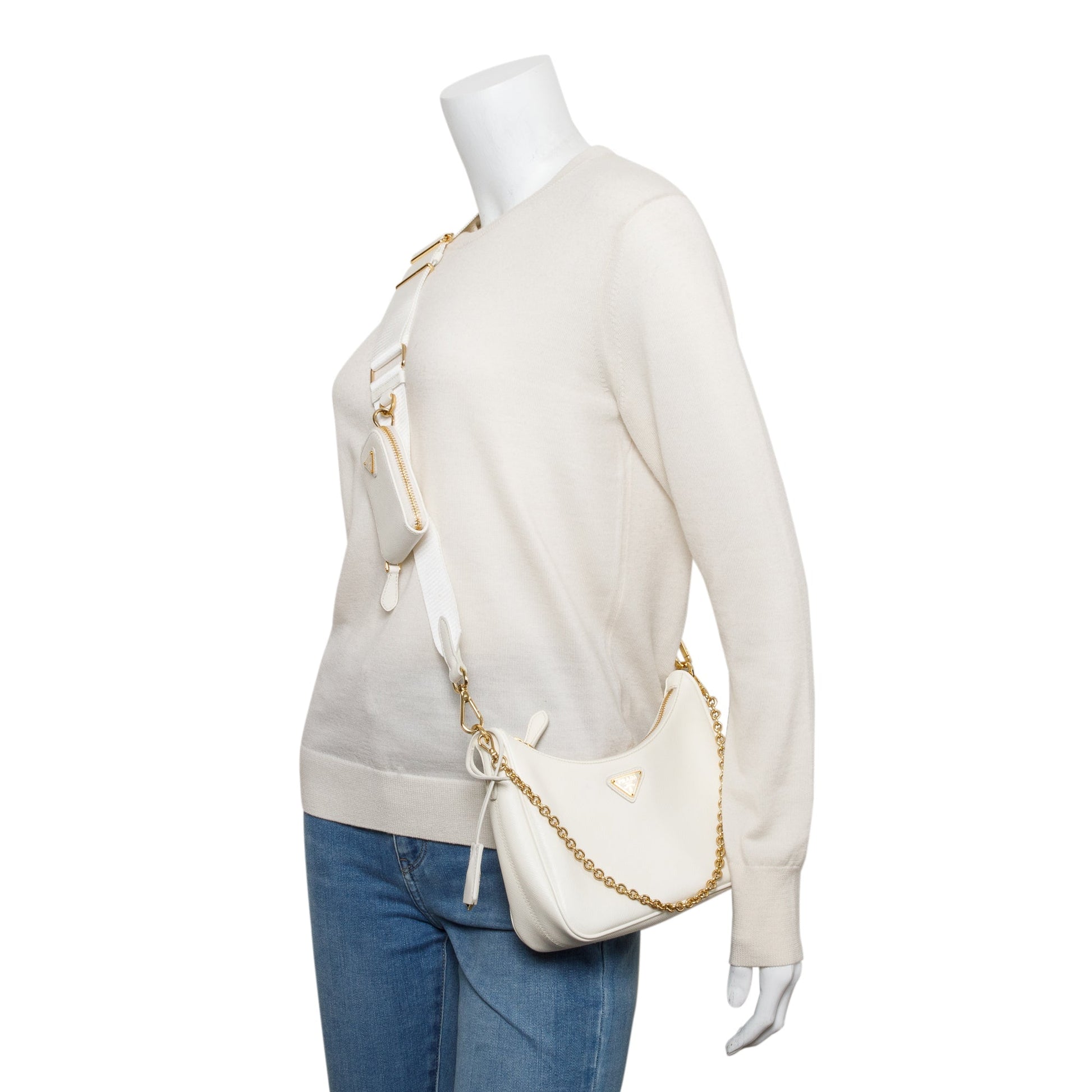 Prada Saffiano Re Edition Shoulder Bag Leather White