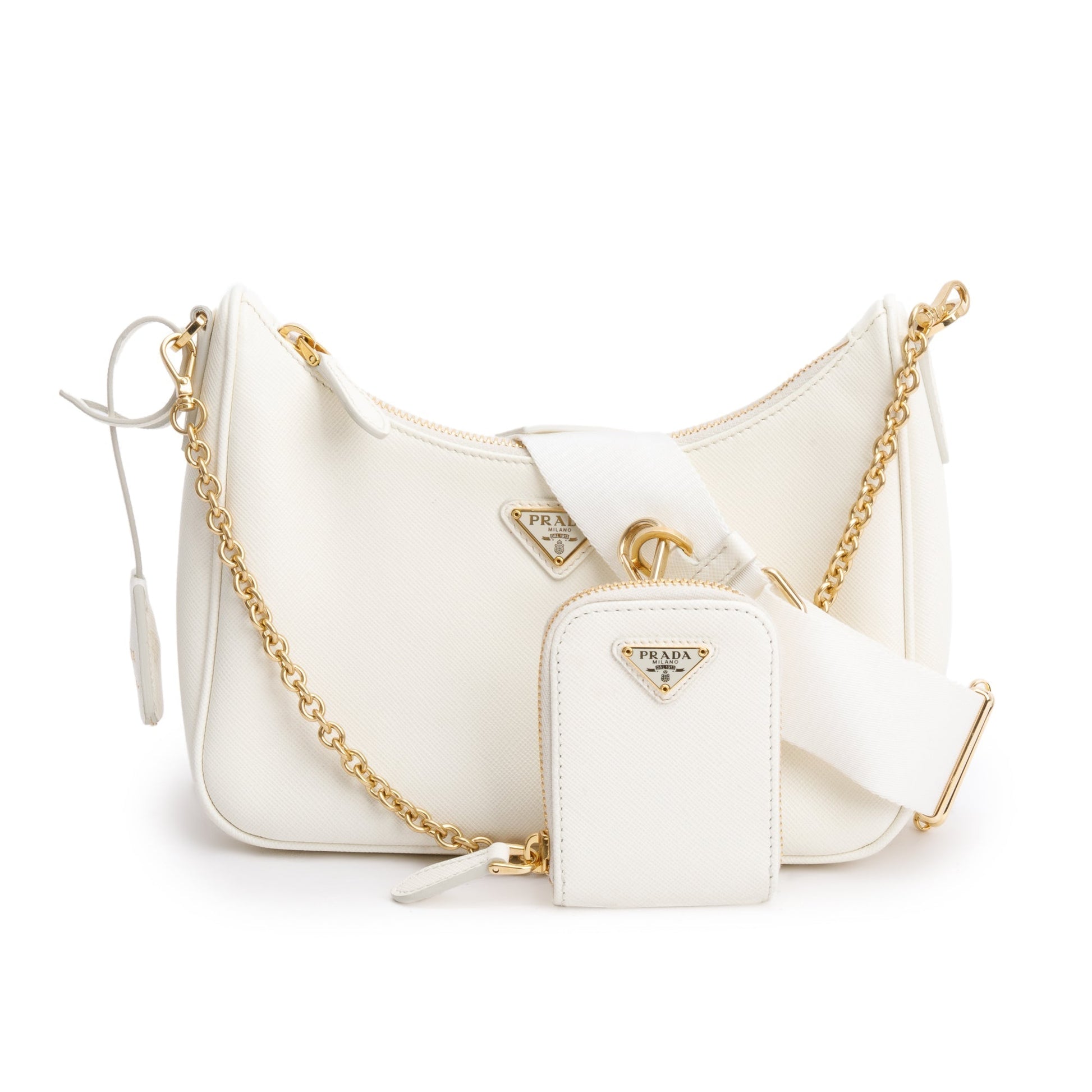 Prada Saffiano Re Edition Shoulder Bag Leather White