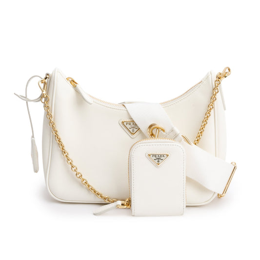 Prada Saffiano Re Edition Shoulder Bag Leather White