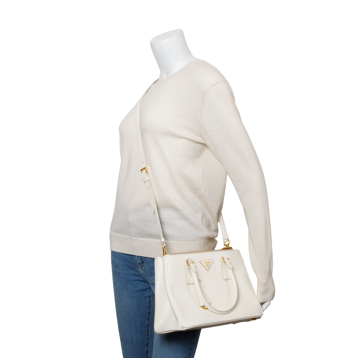 Prada Saffiano Double Zip Galleria Tote Handbag Leather White Tote Bag