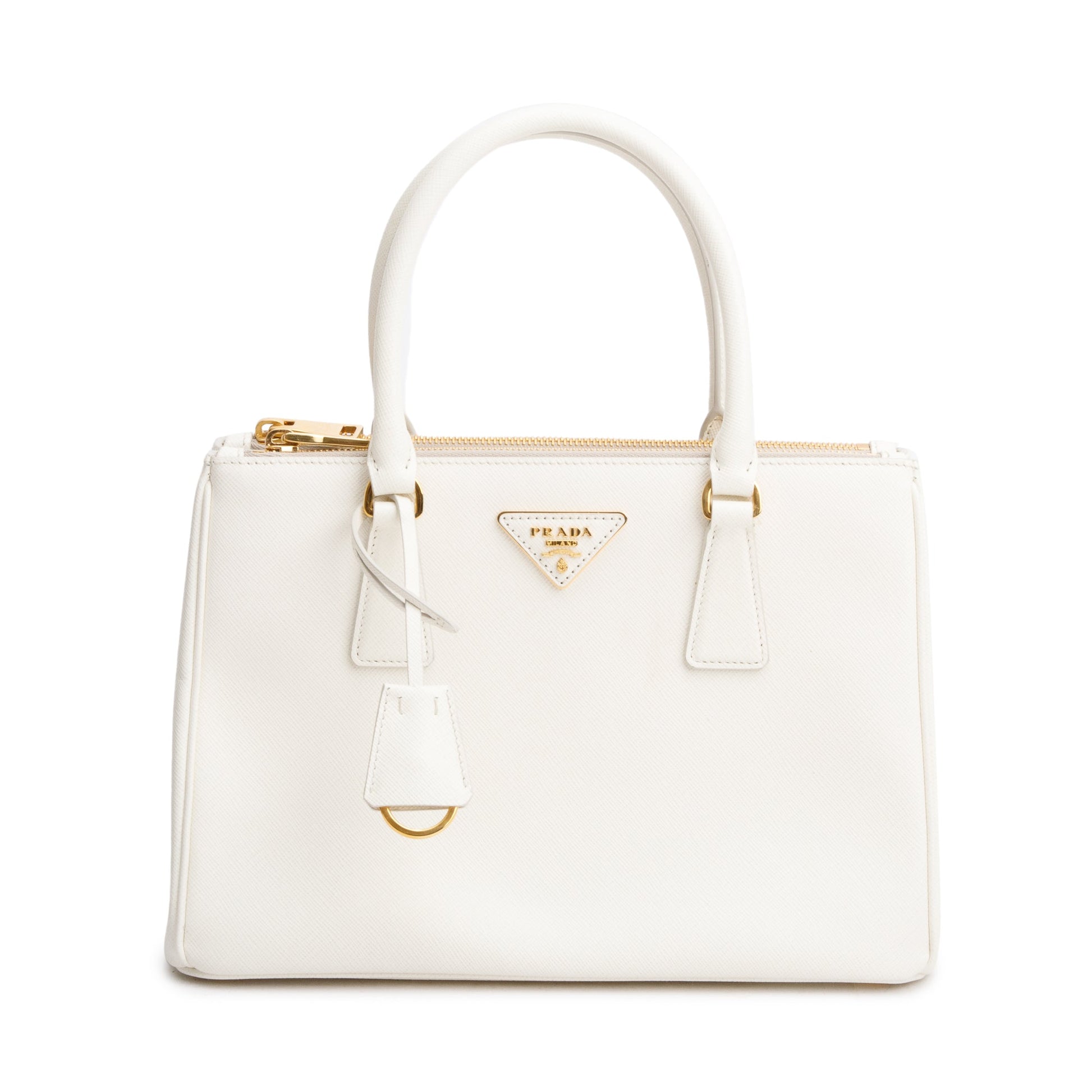 Prada Saffiano Double Zip Galleria Tote Handbag Leather White Tote Bag