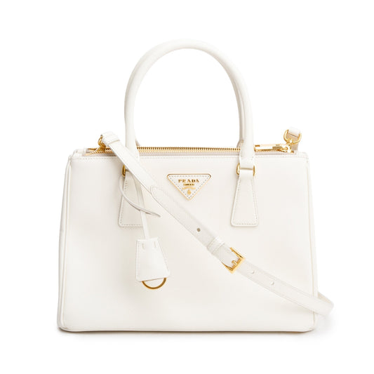 Prada Saffiano Double Zip Galleria Tote Handbag Leather White Tote Bag