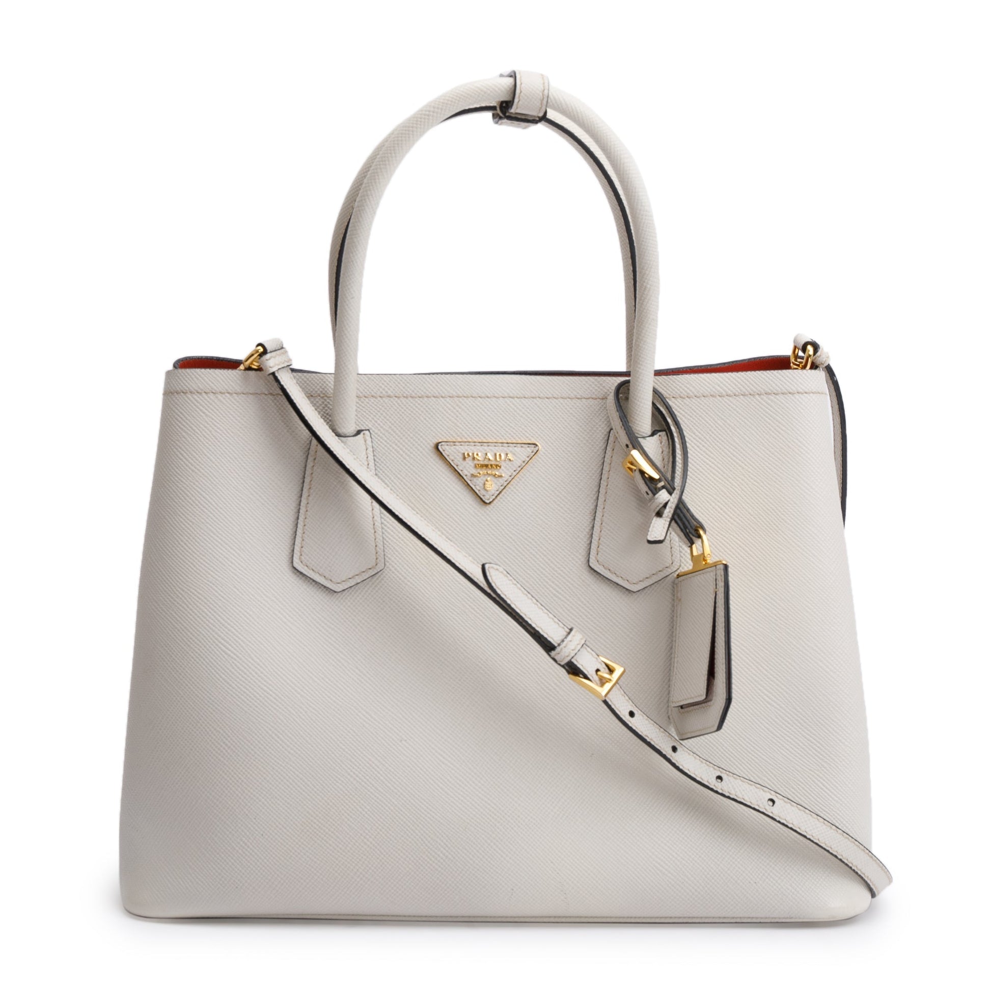 Prada Saffiano Lux Cuir Double Tote Handbag White Medium Tote Bag