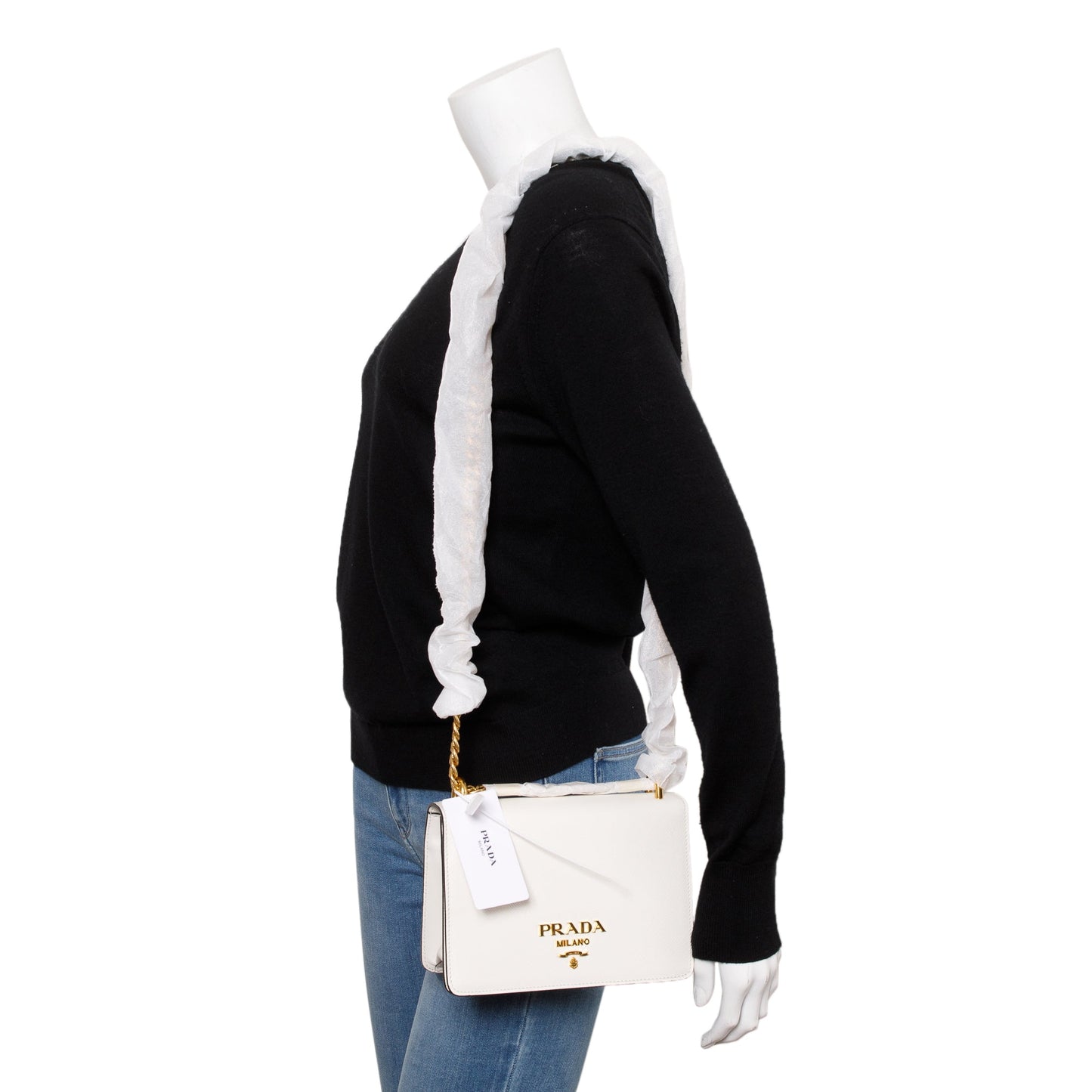 Prada Saffiano Soft Calf Crossbody Bag Leather White