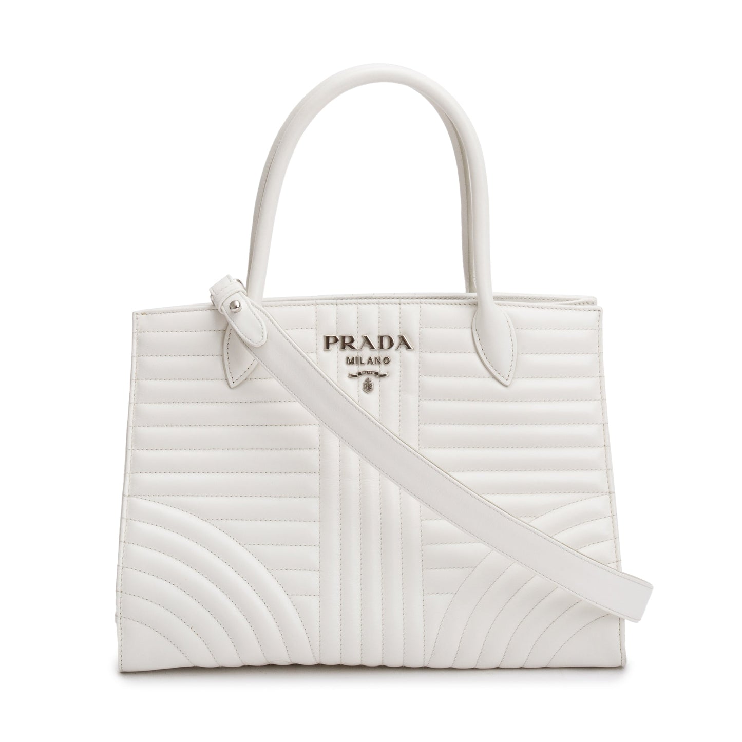 Prada Soft Calf Impunture Diagramme Tote Handbag White Tote Bag