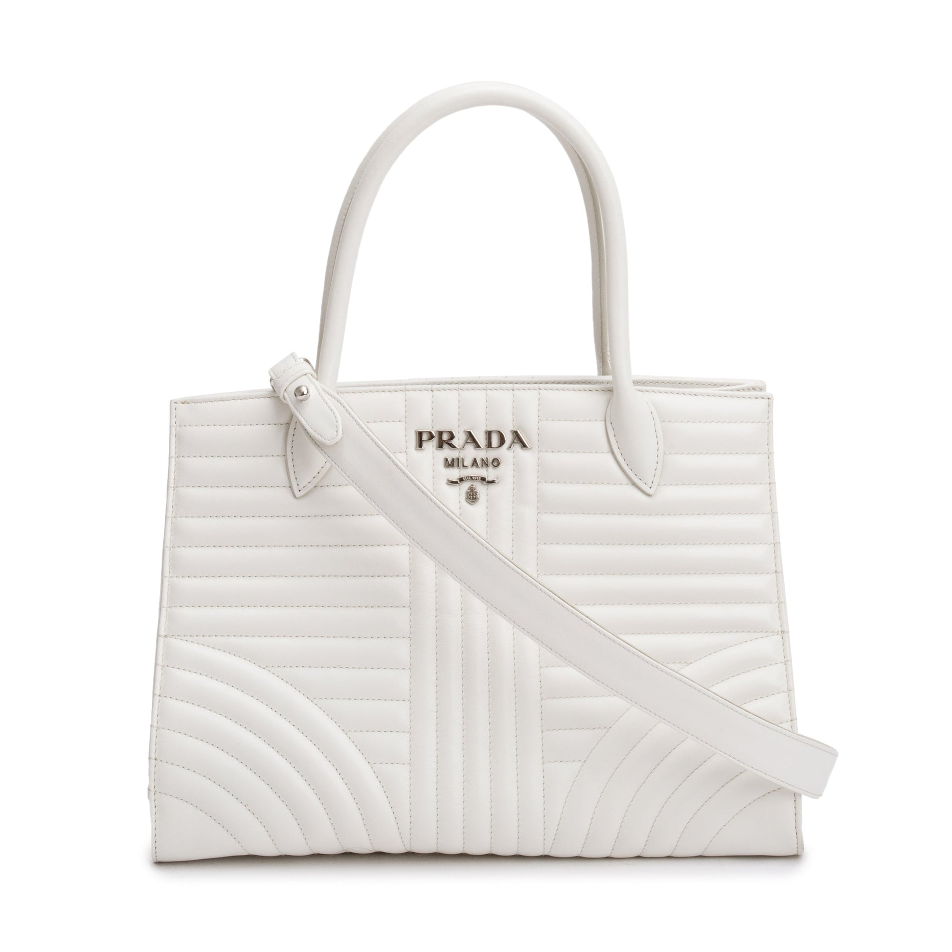 Prada Soft Calf Impunture Diagramme Tote Handbag White Tote Bag