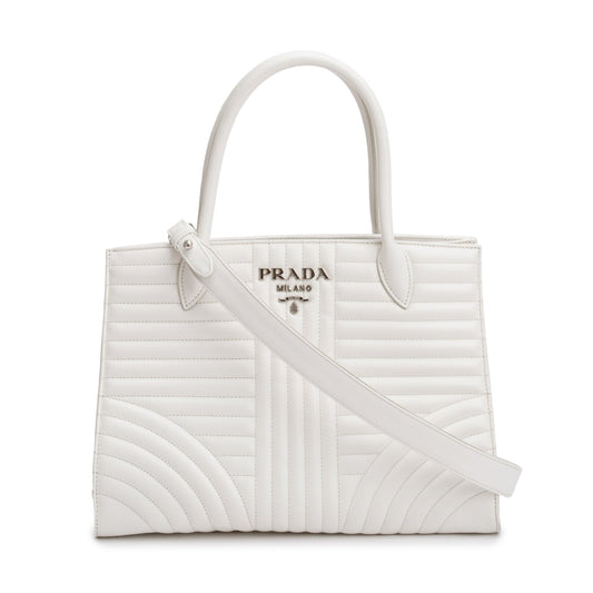 Prada Soft Calf Impunture Diagramme Tote Handbag White Tote Bag