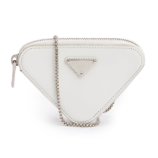 Prada Spazzolato Triangle Crossbody Bag Leather White