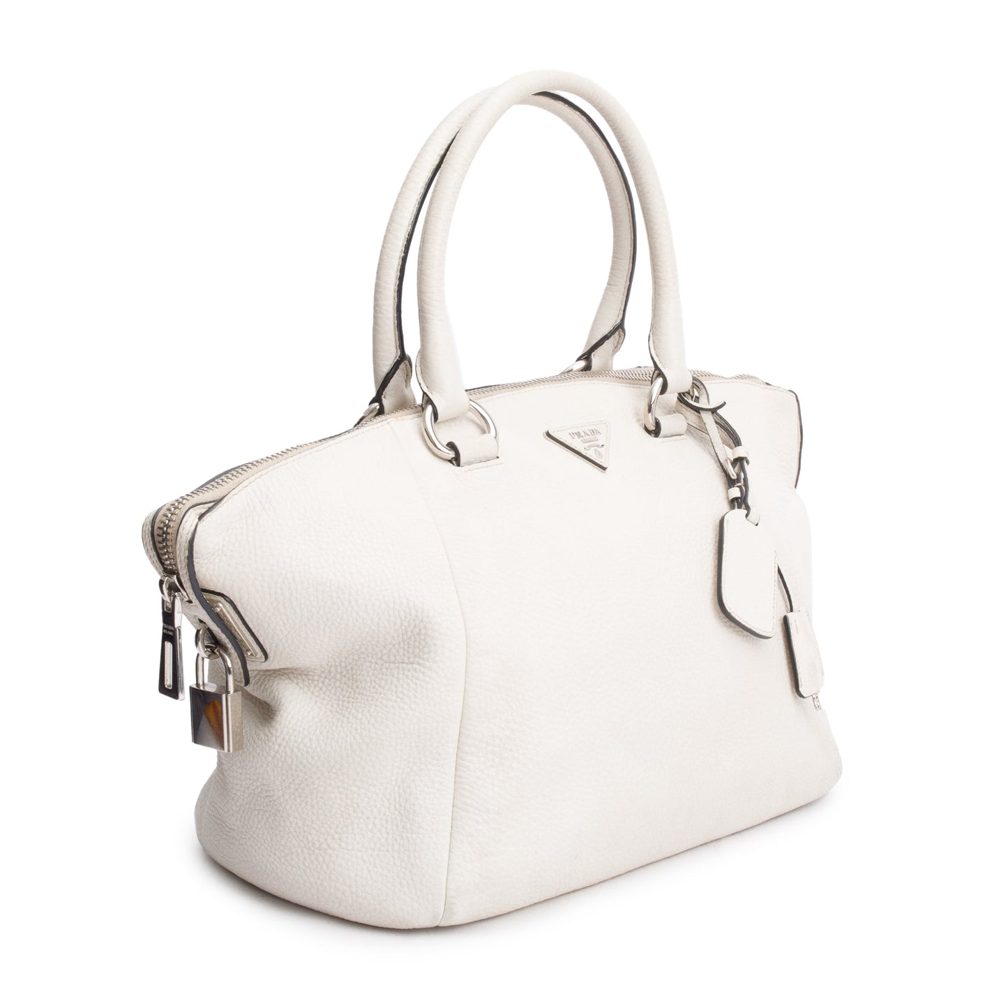 Prada Vitello Daino Zip Tote Handbag Leather White Tote Bag