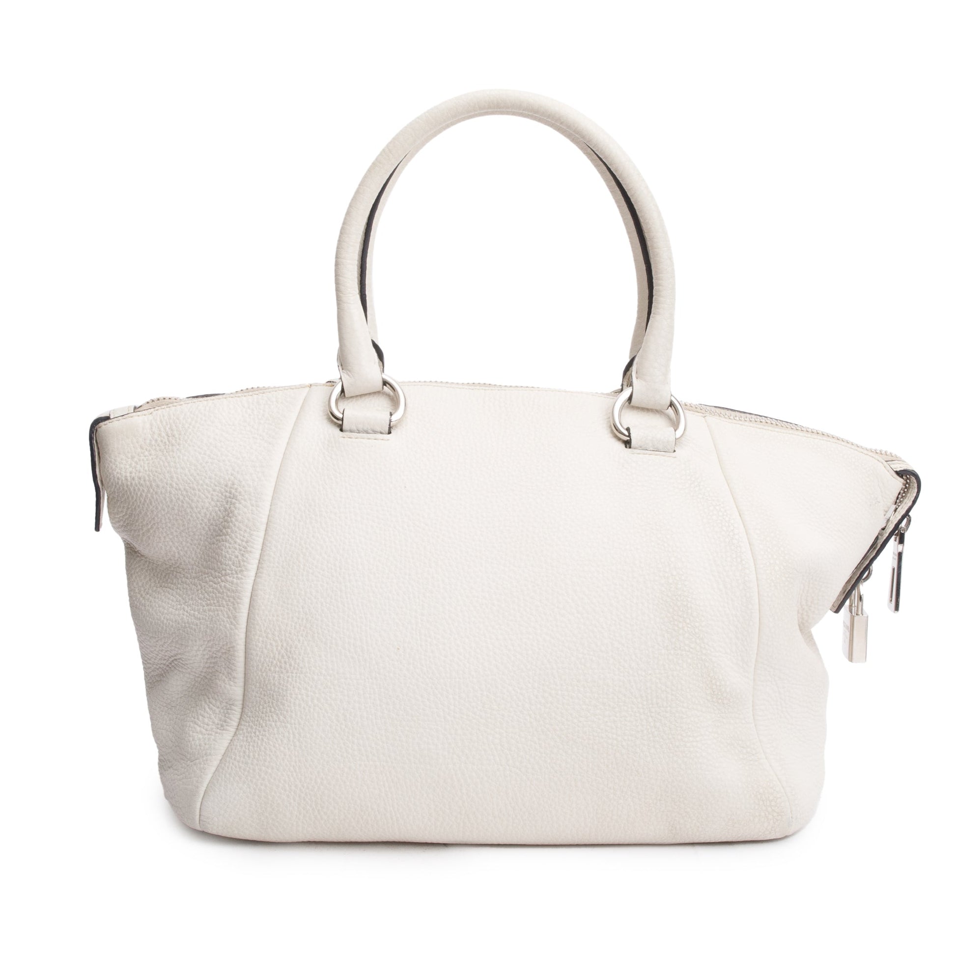Prada Vitello Daino Zip Tote Handbag Leather White Tote Bag