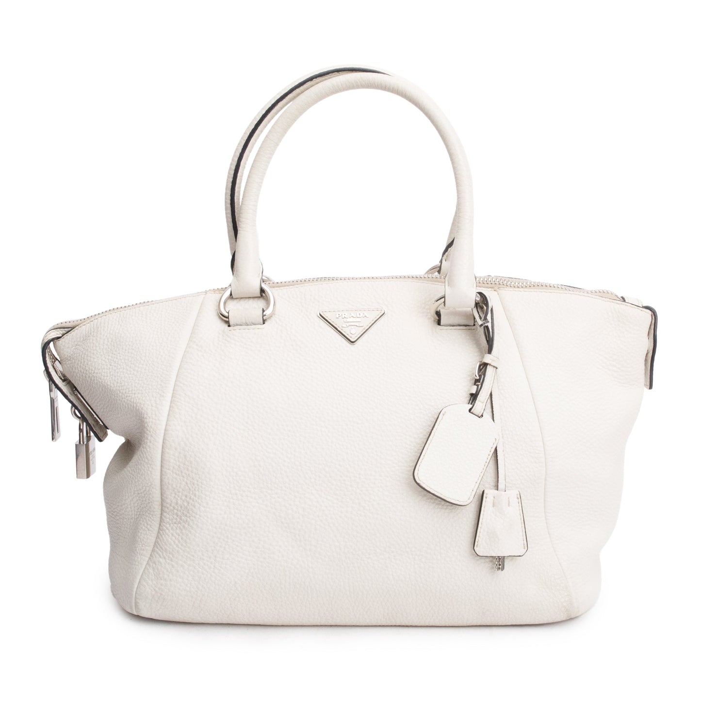 Prada Vitello Daino Zip Tote Handbag Leather White Tote Bag