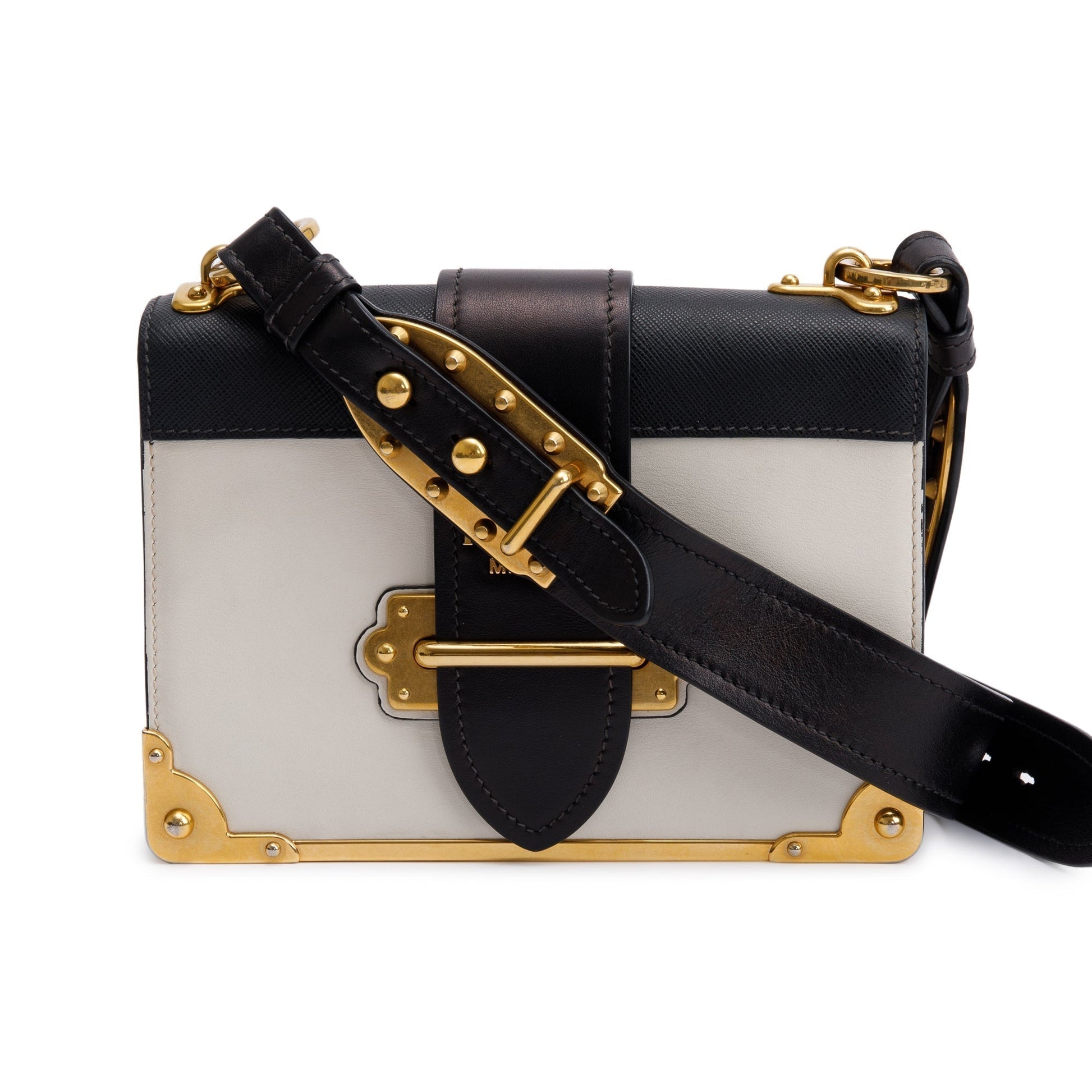 Prada City Calf Saffiano Cahier Bag Black White Travel Bag