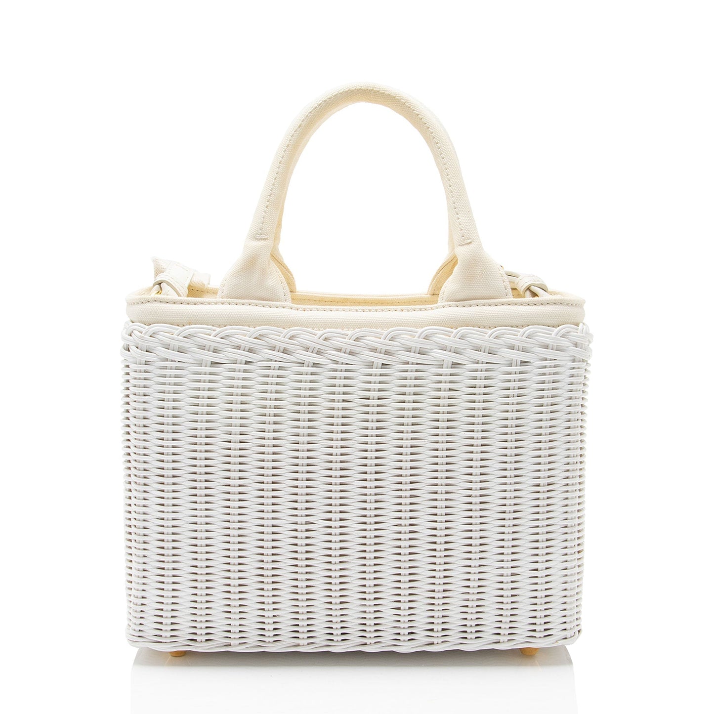 Prada Tote Canvas Wicker Small Tote Bag
