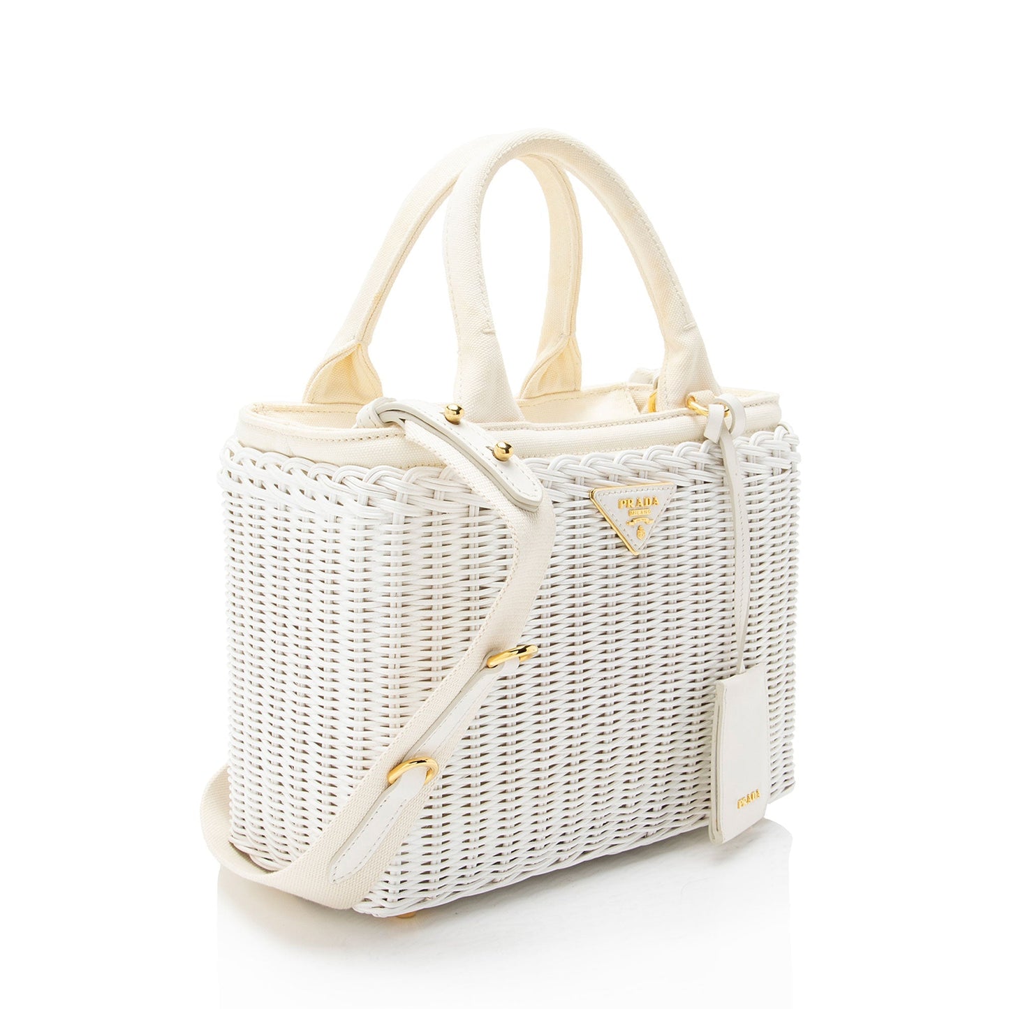 Prada Tote Canvas Wicker Small Tote Bag