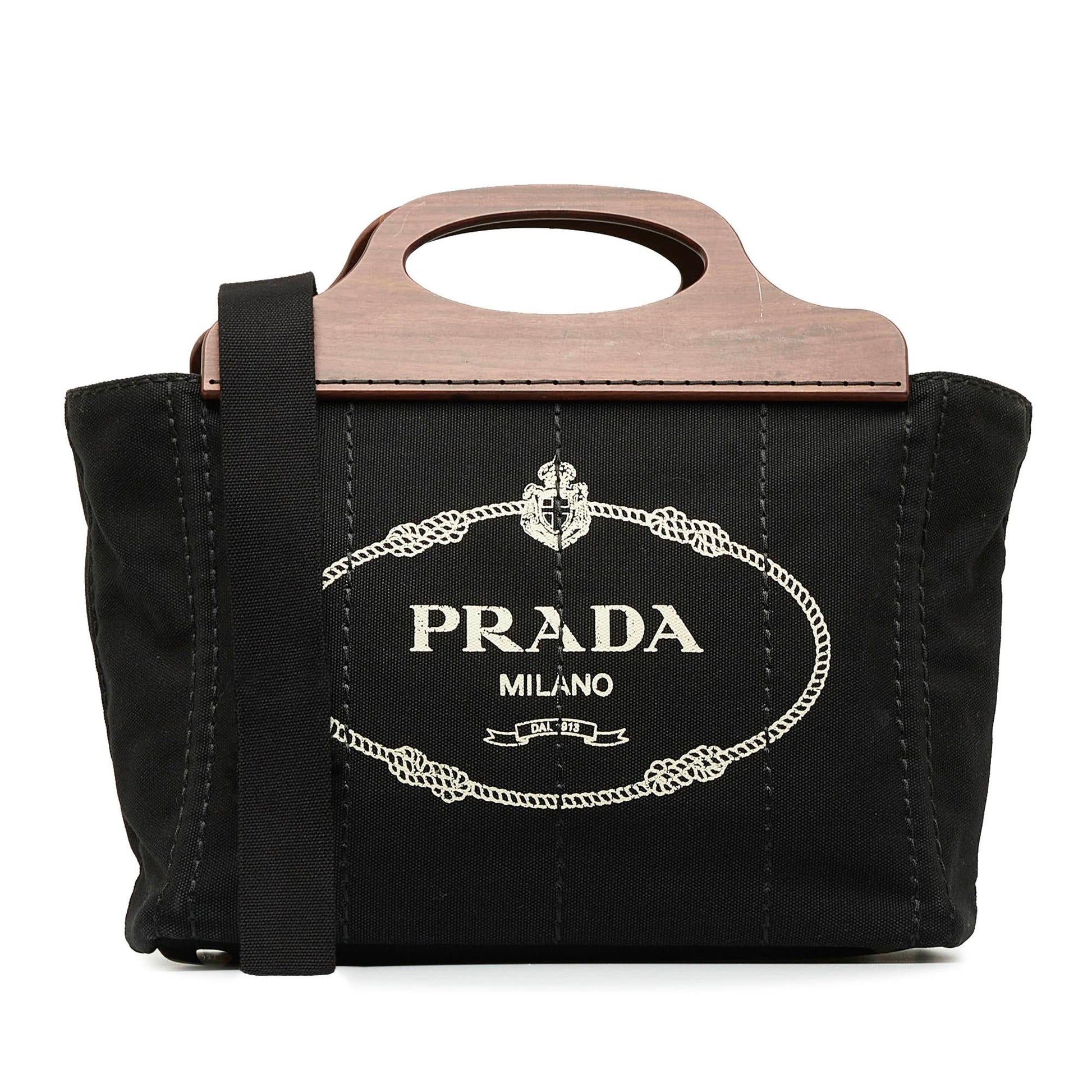 Prada Wood Handle Canapa Satchel Shg Mvwvck Logo Satchel Bag