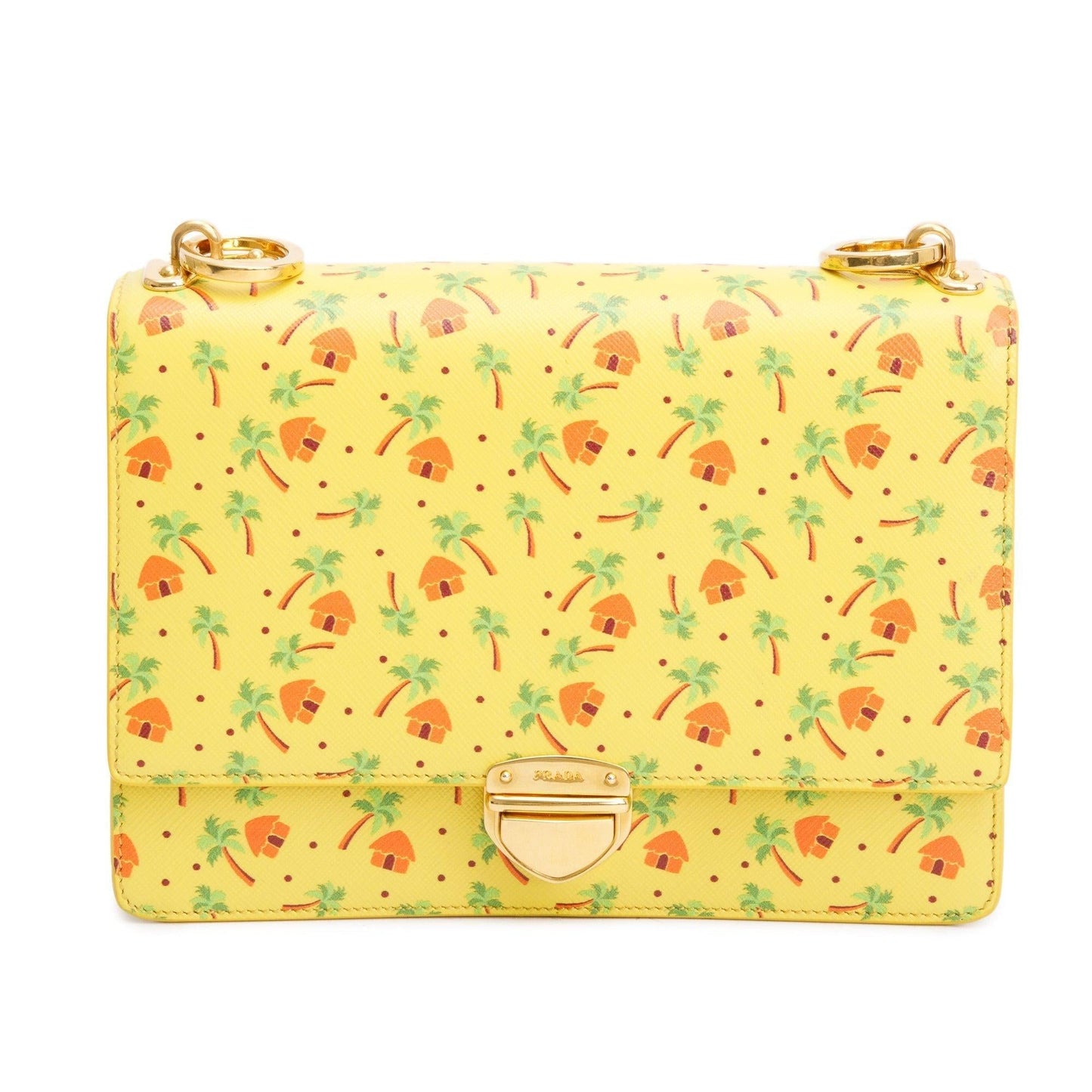 Prada Yellow Saffiano Stampata Palm Tree Print Crossbody Crossbody Bag
