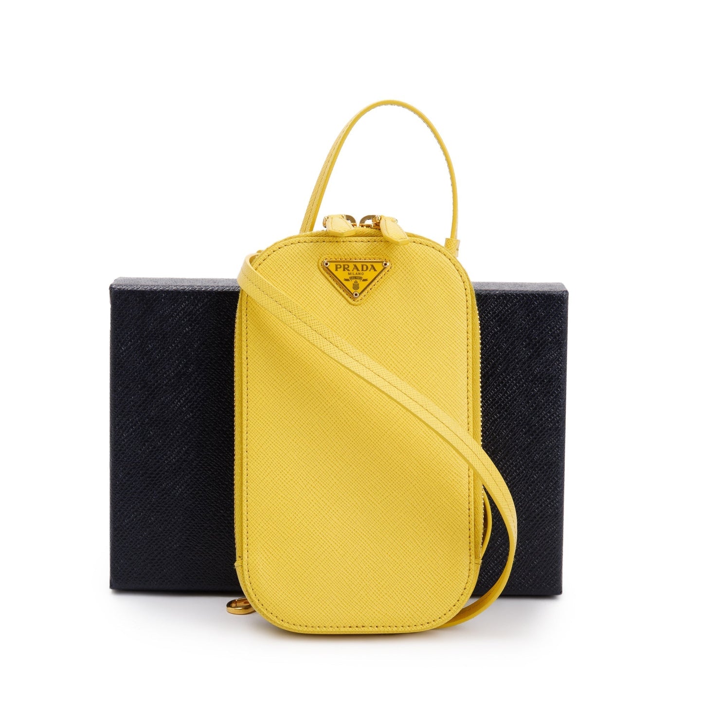 Prada Yellow Saffiano Triangle Phone Bag Travel Bag