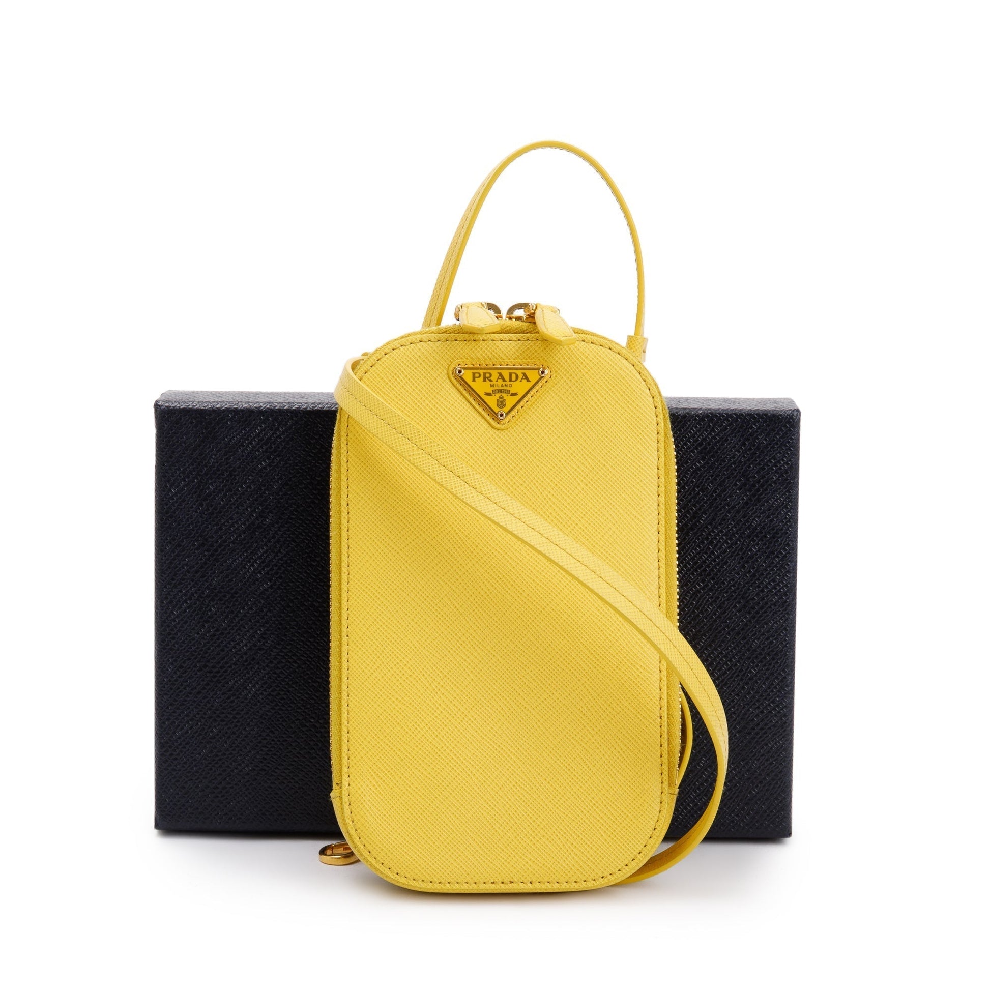 Prada Yellow Saffiano Triangle Phone Bag Travel Bag