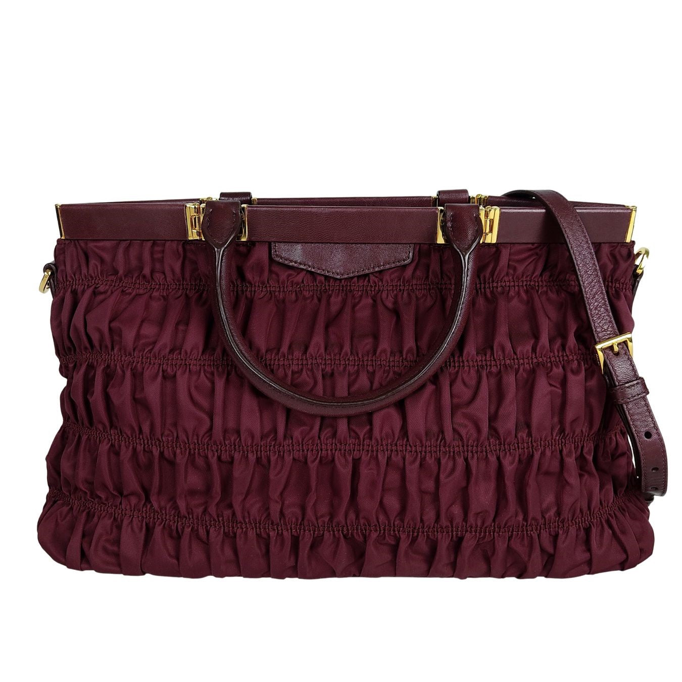 Prada Gaufre Shoulder Bag In Burgundy And Trim Leather Nylon